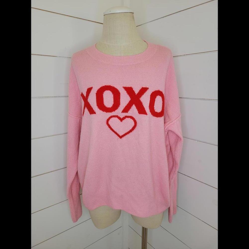 CECE small pink oversized XOXO heart sweater